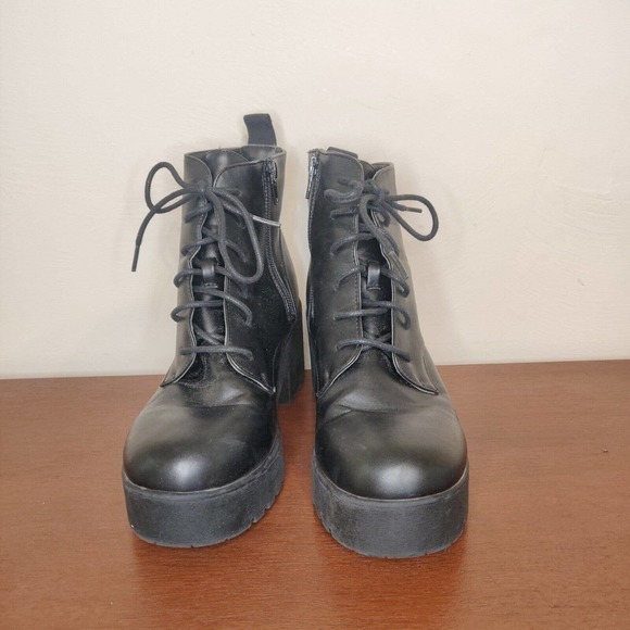 Wild Diva Women's Chunky Y2K Combat Boots Block Hill Size 6 Black Zipper. 3e - Picture 3 of 6